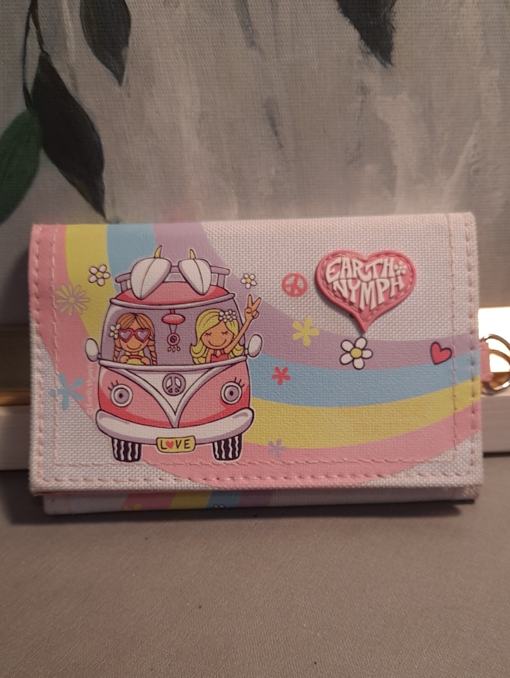 Earth Nymph Pink Rainbow Kombi Surf Van Trifold Wallet Pastel VW Camper Design